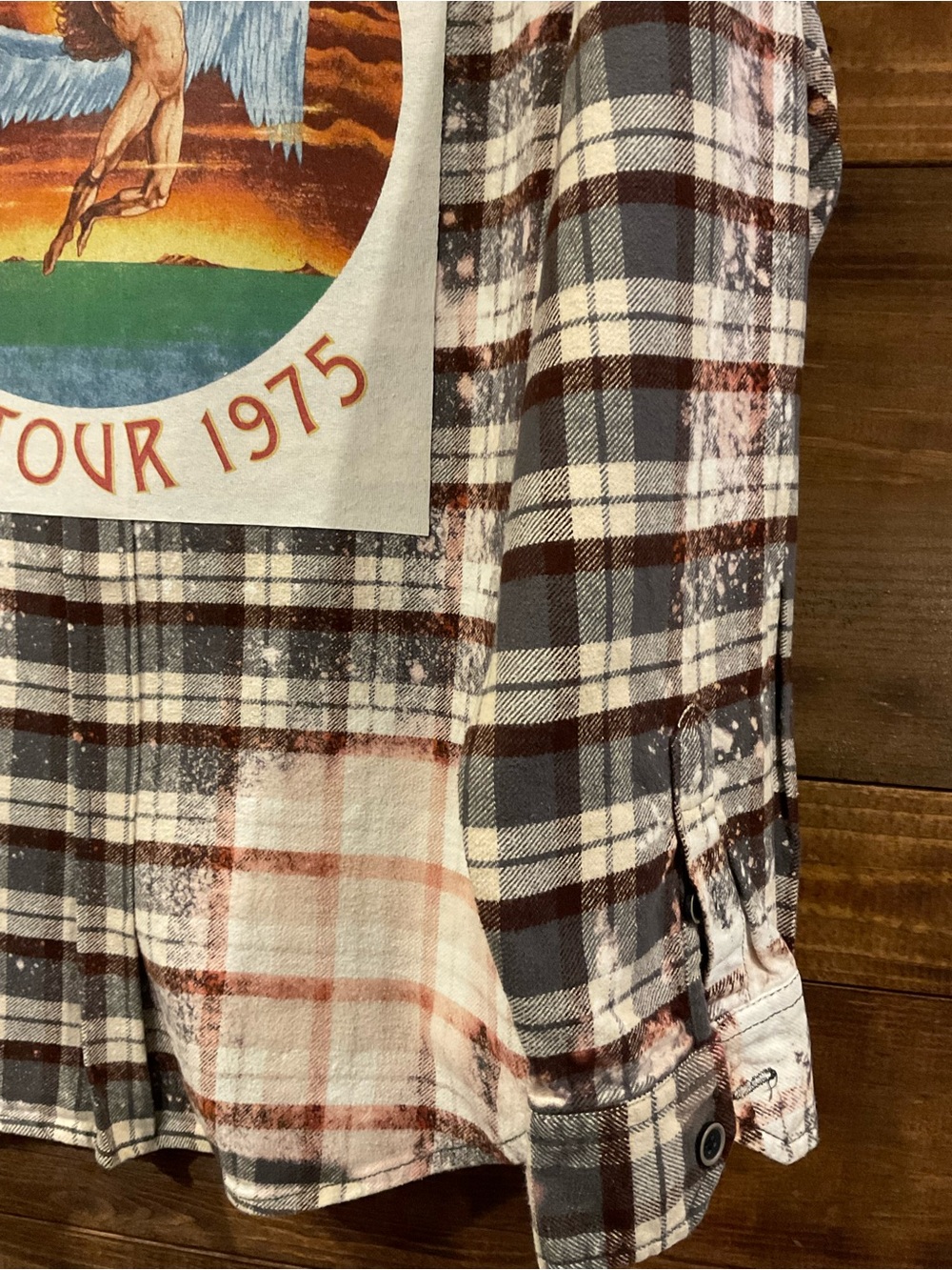 CUSTOM LED ZEPPELIN “U.S. TOUR 1975” Bleached Flannel Shirt 
MENS size Medium - Picture 4 of 9